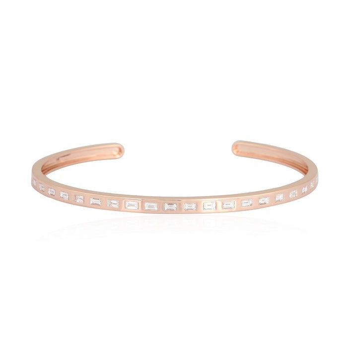 Linear Baguette Diamond Cuff Bracelet in 14K Rose Gold