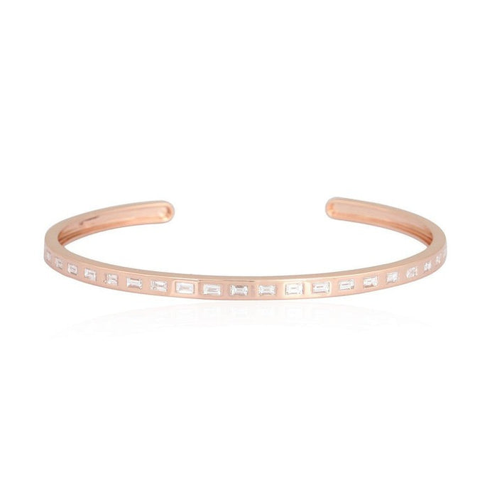 Linear Baguette Diamond Cuff Bracelet in 14K Rose Gold