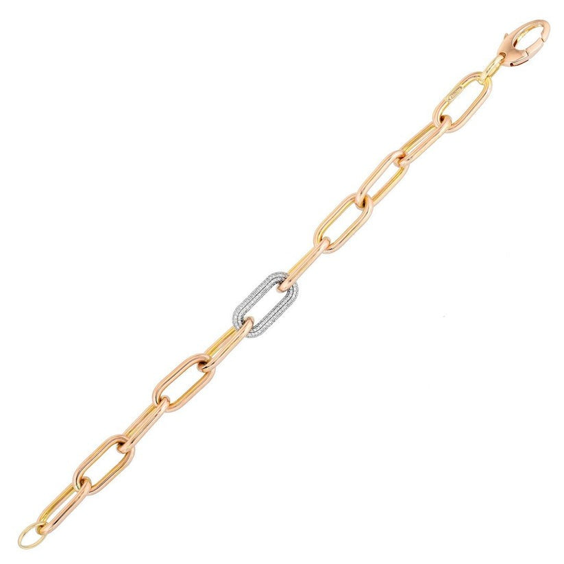 Interlocking Diamond Set Paperclip Bracelet in 14K Gold