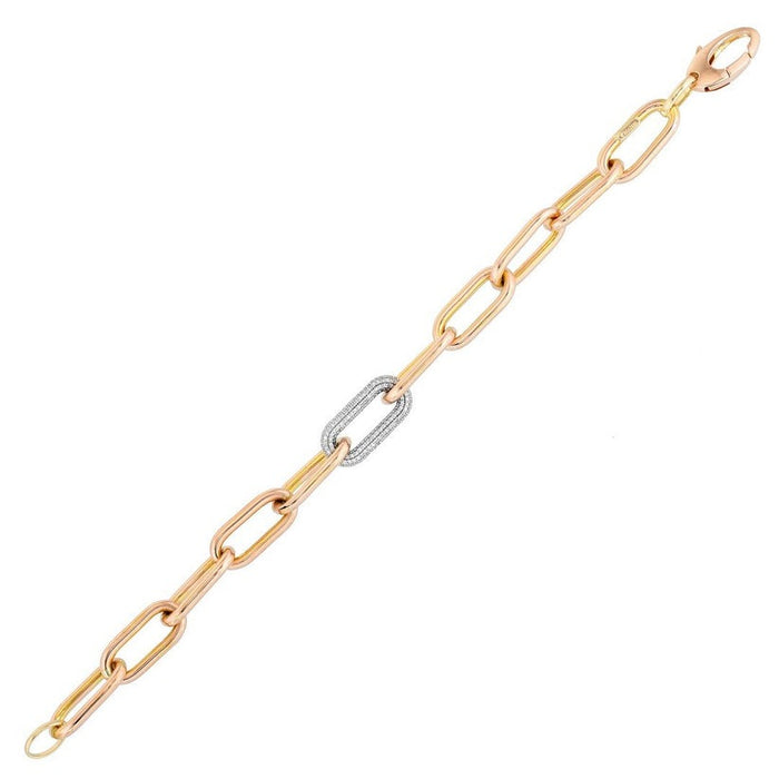 Interlocking Diamond Set Paperclip Bracelet in 14K Gold