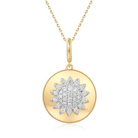 Sunflower Medallion Pendant Diamond Necklace in 14K Yellow Gold