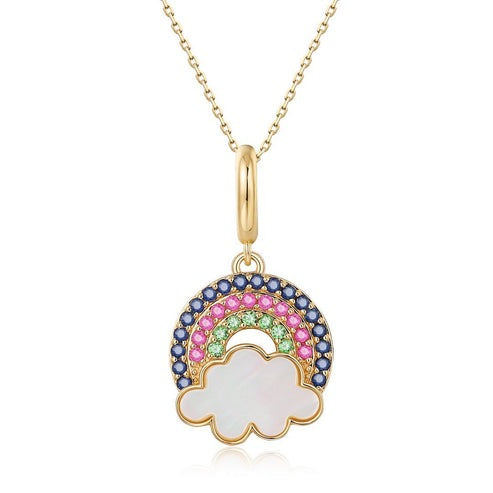 Tsavorite Pink Sapphire Pendant Necklace in 14K Yellow Gold