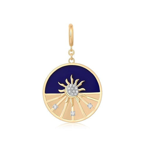 Sphere Lapis Diamond Pendant Necklace in 14K Yellow Gold