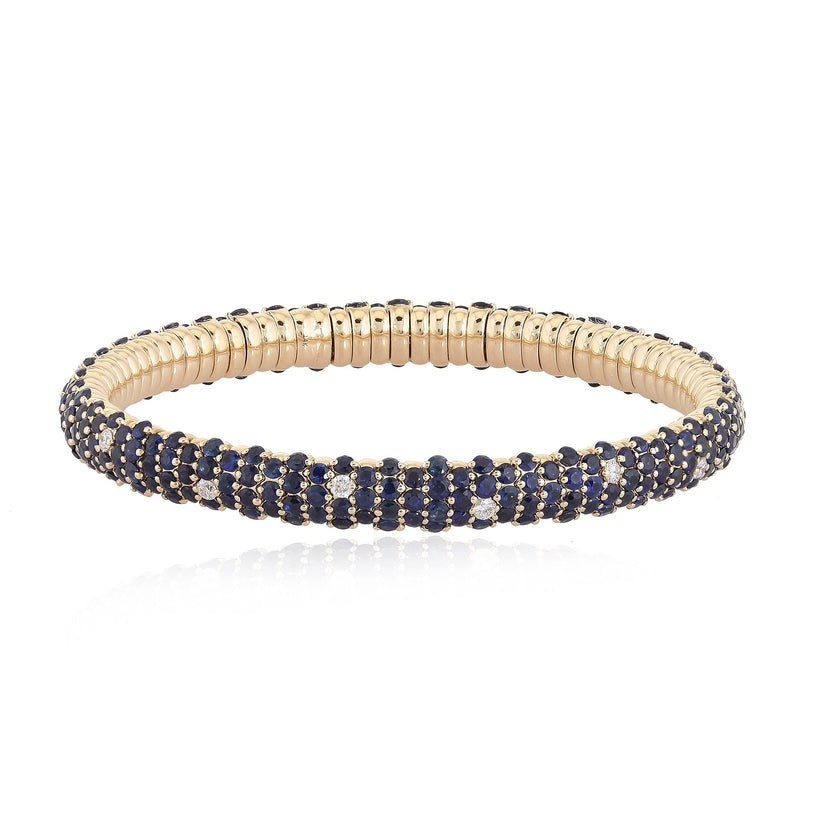 Blue Sapphire Diamond Tennis Bracelet in 14K Yellow Gold