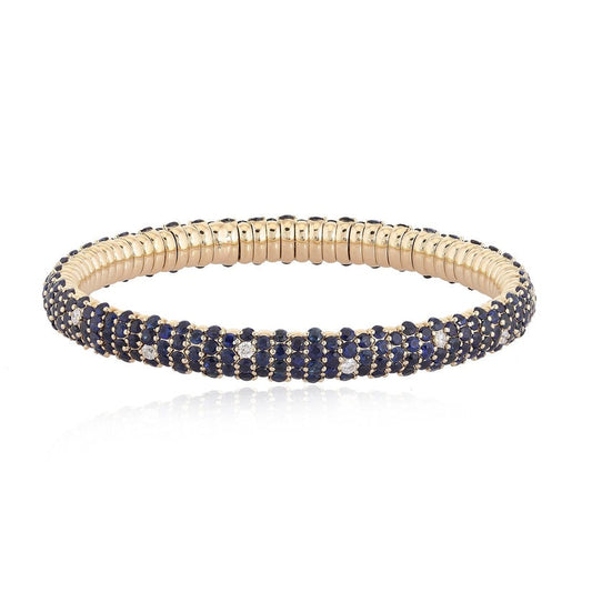 Blue Sapphire Diamond Tennis Bracelet in 14K Yellow Gold