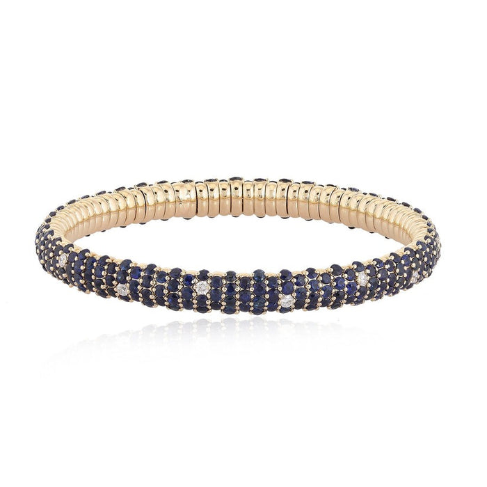 Blue Sapphire Diamond Tennis Bracelet in 14K Yellow Gold