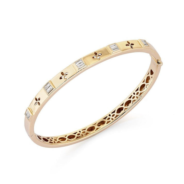 Golden Bloom Baguette Diamond Floral Bracelet in 14K Yellow Gold