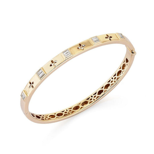 Golden Bloom Baguette Diamond Floral Bracelet in 14K Yellow Gold