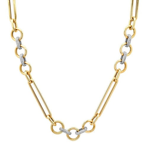 Oval Diamond Accents Link Chain Necklace in 14K Yellow Gold
