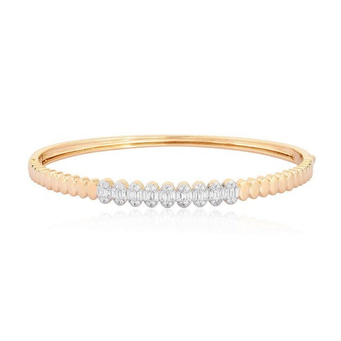 Opulent Line Diamond Accent Ridge Bracelet in 14K Yellow Gold