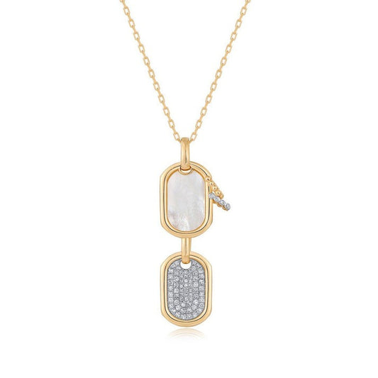 Pearl Charm Pendant Diamond Necklace in 14K Yellow Gold