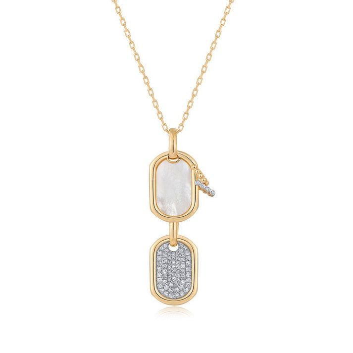 Pearl Charm Pendant Diamond Necklace in 14K Yellow Gold