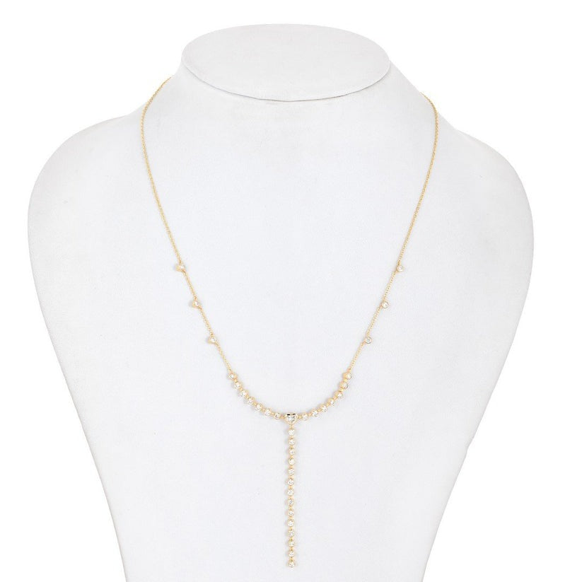 Dainty Round Cut Diamond Elegant Drop Necklace in 14K Yellow Gold