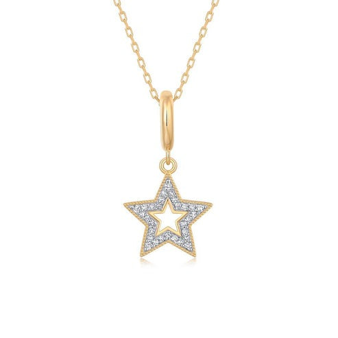 Star Outline Diamond Pendant Necklace in 14K Yellow Gold