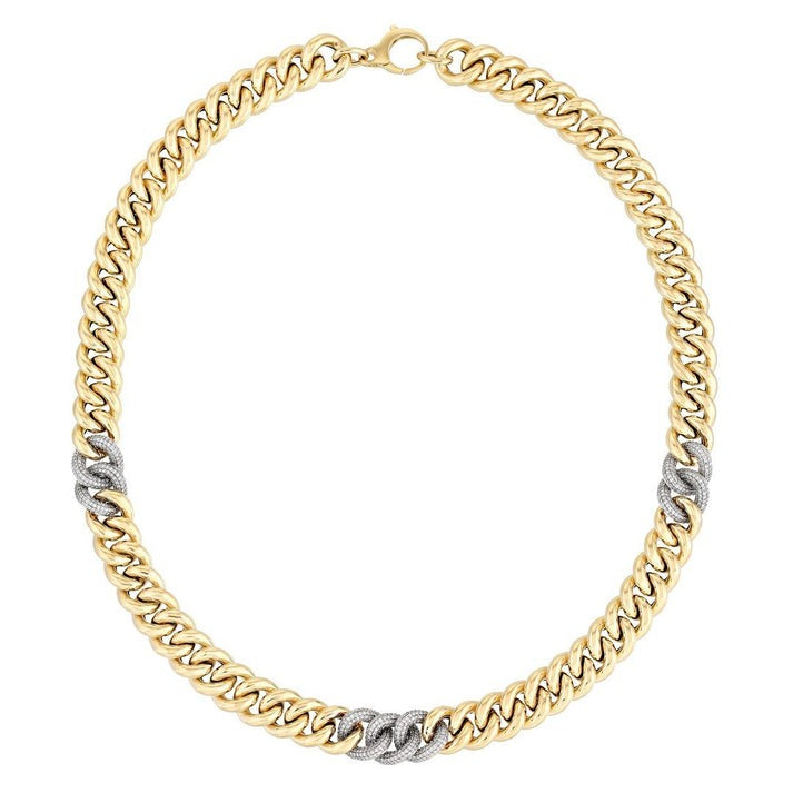 Diamond Chain Shape Link Necklace in 14K Yellow Gold