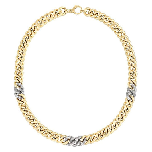 Diamond Chain Shape Link Necklace in 14K Yellow Gold