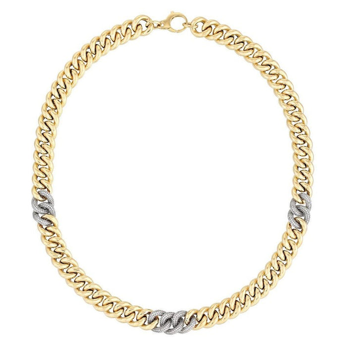 Diamond Chain Shape Link Necklace in 14K Yellow Gold
