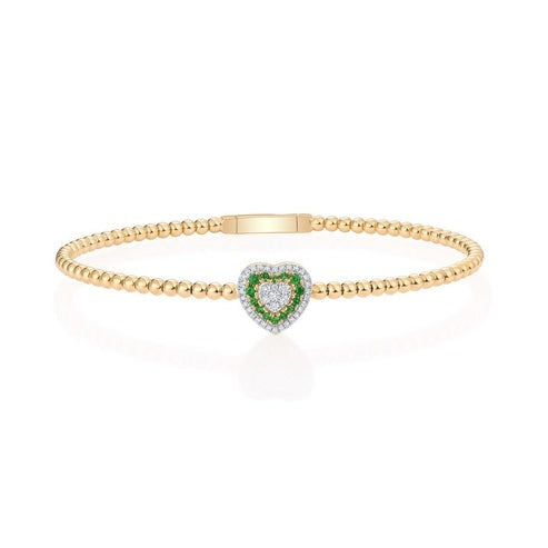 37 Diamond Blue Sapphire 14K (or 18k upon request) Yellow Gold Bangle Bracelet