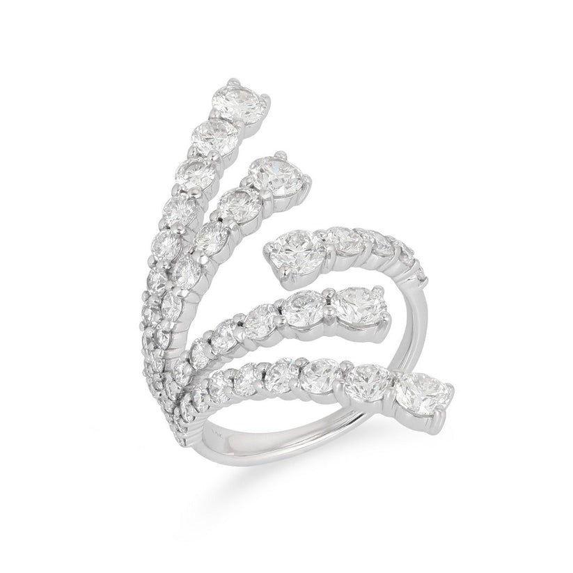 Diamond Cluster Fan Statement Ring in 14K White Gold