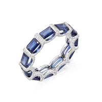 Contemporary Sapphire Band Baguette Ring in 14K White Gold