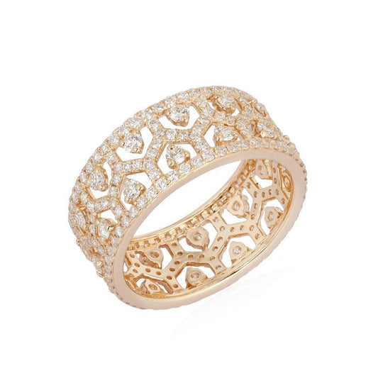 Intricate Filigree Cigar Diamond Ring in 14K Yellow Gold
