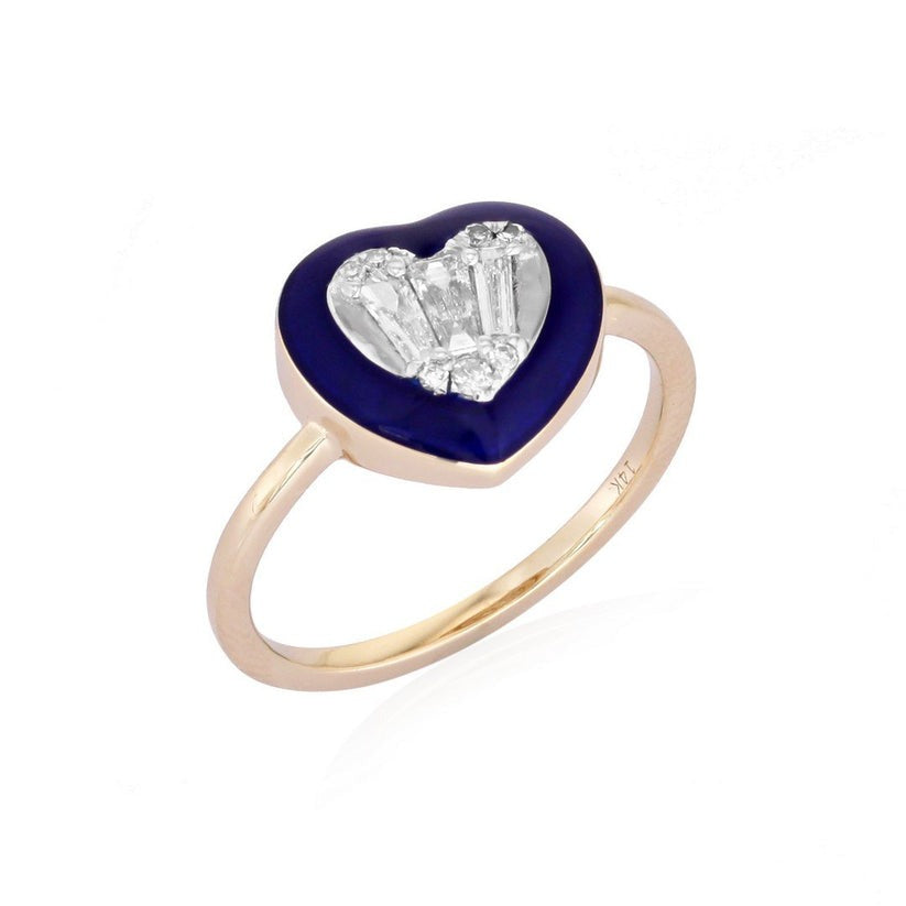 Diamond Eclipse Enamel Solitaire Ring in 14K Gold