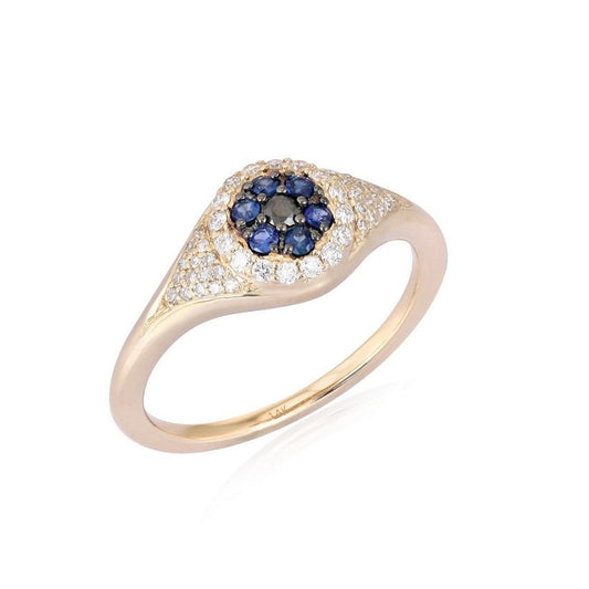 Gemstone Blue Sapphire Signet Ring in 14K Yellow Gold