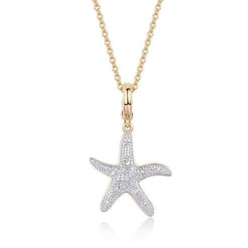 Diamond Starfish Charm Pendant Necklace in 14K Yellow Gold