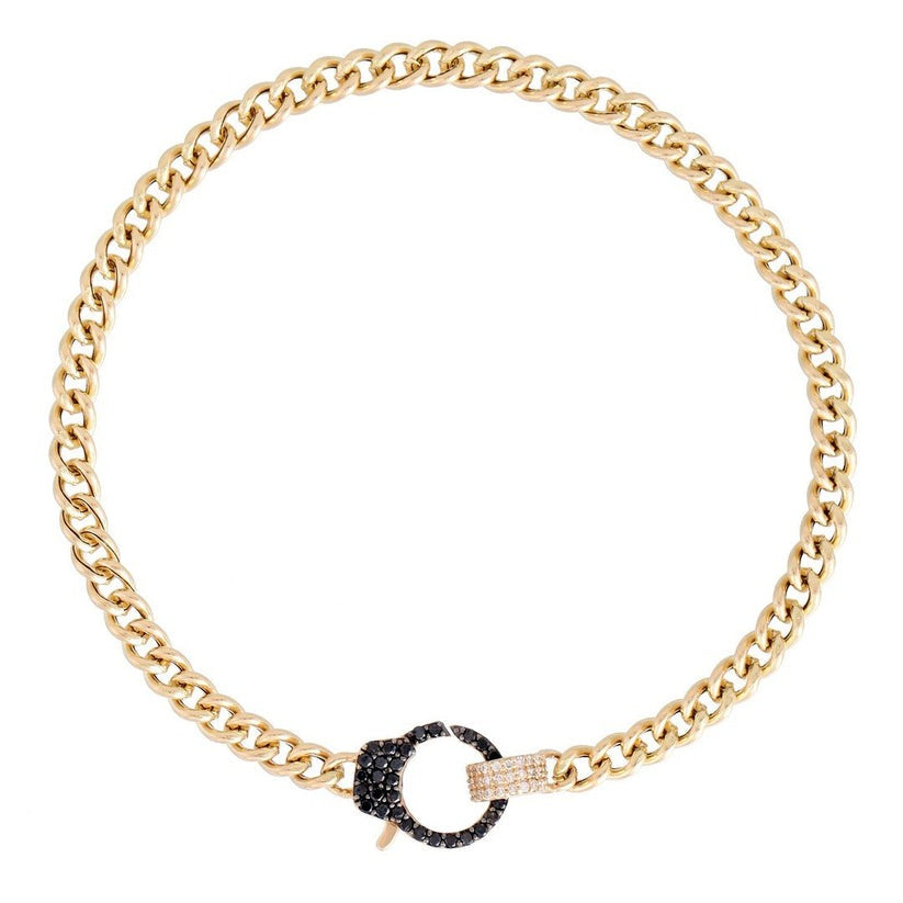 Dual Tone Diamond Clasp Curb Bracelet in 14K Gold