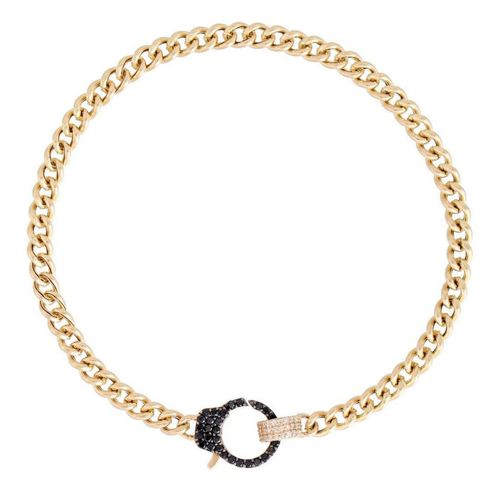 Dual Tone Diamond Clasp Curb Bracelet in 14K Gold