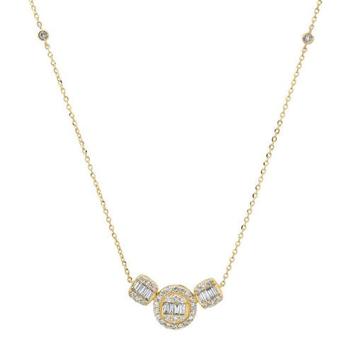 Baguette Diamond Round Pendant Necklace in 14K Yellow Gold