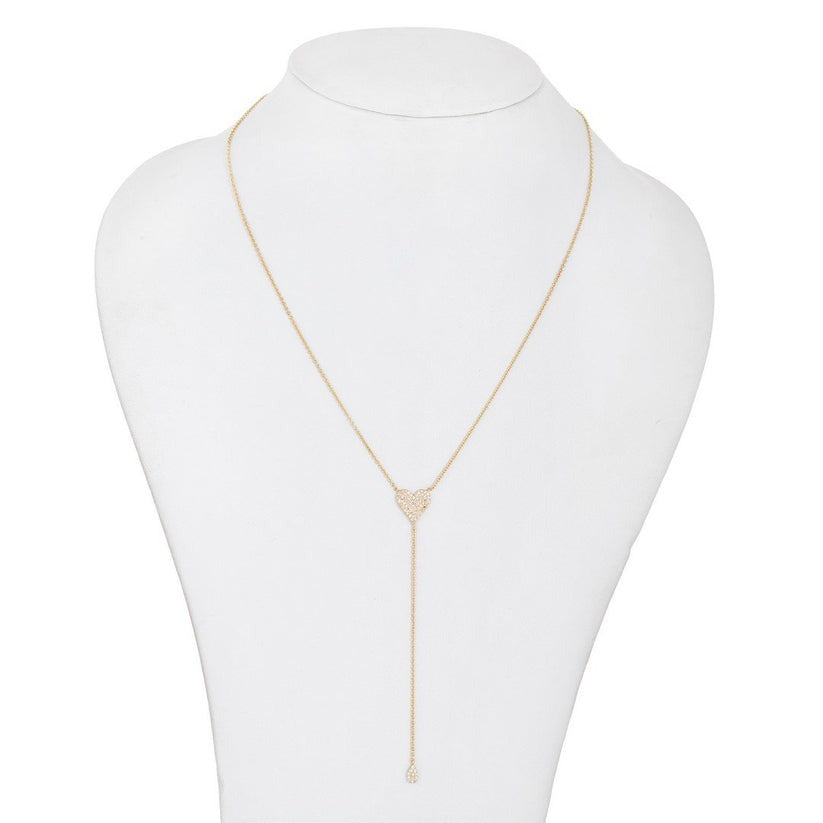 Diamond Heart Lariat Necklace in 14K Yellow Gold