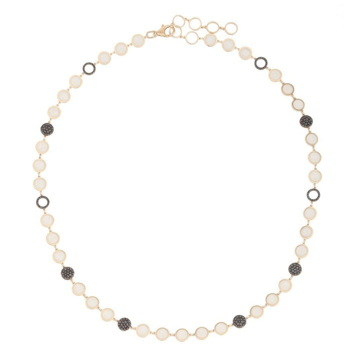 Black Diamond Pearl Station Necklace in 14K Yellow Gold