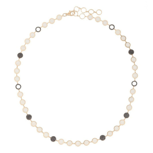 Black Diamond Pearl Station Necklace in 14K Yellow Gold