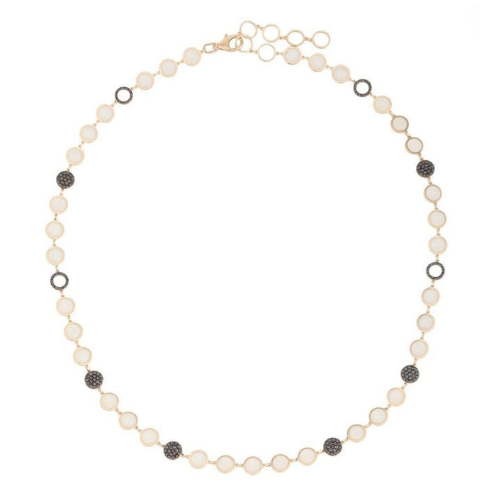 Black Diamond Pearl Station Necklace in 14K Yellow Gold