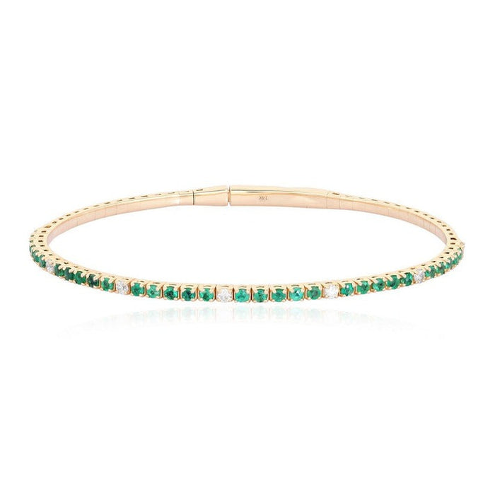 Classic Emerald Diamond Tennis Bangle in 14K Yellow Gold