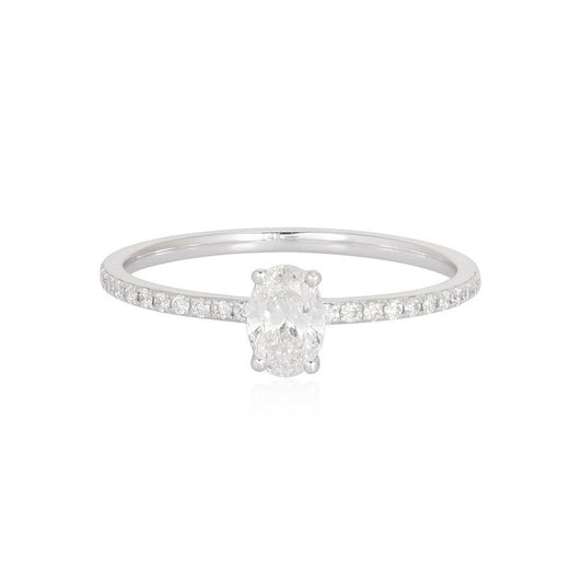Classic Solitaire Oval Diamond Engagement Ring in 14K White Gold