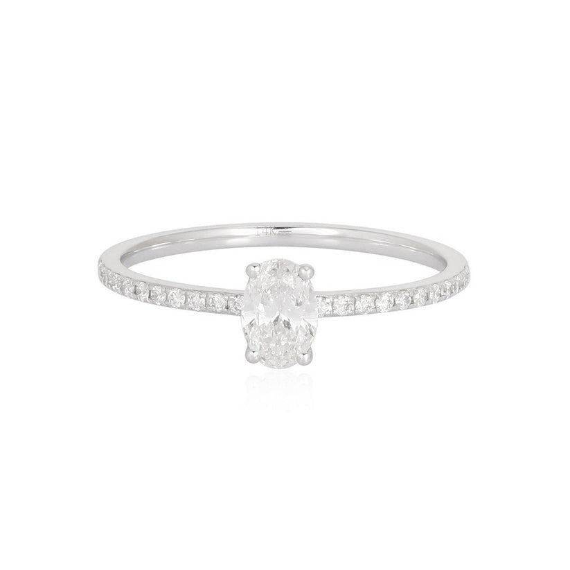 Classic Solitaire Oval Diamond Engagement Ring in 14K White Gold