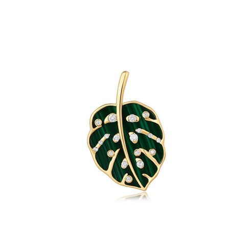 Diamond Malachite Pendant Necklace in 14K Yellow Gold