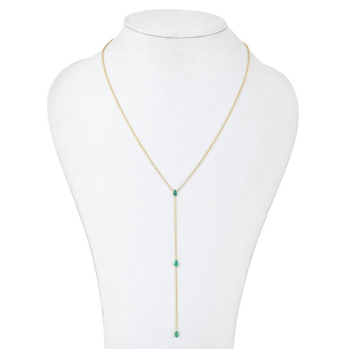 Emerald Drop Accents Lariat Necklace in 14K Yellow Gold
