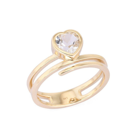 Heart Topaz Diamond Wrap Ring in 14K Yellow Gold