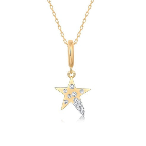 Linear Star Diamond Pendant Necklace in 14K Yellow Gold