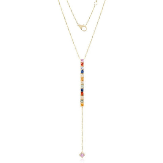 Multi Color Diamond Sapphire Lariat Necklace in 14K Yellow Gold