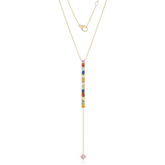 Multi Color Diamond Sapphire Lariat Necklace in 14K Yellow Gold