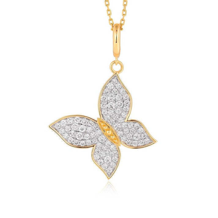 Diamond Butterfly Pendant Necklace in 14K Yellow Gold