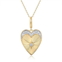 Diamond Starburst Heart Pendant Necklace in 14K Yellow Gold