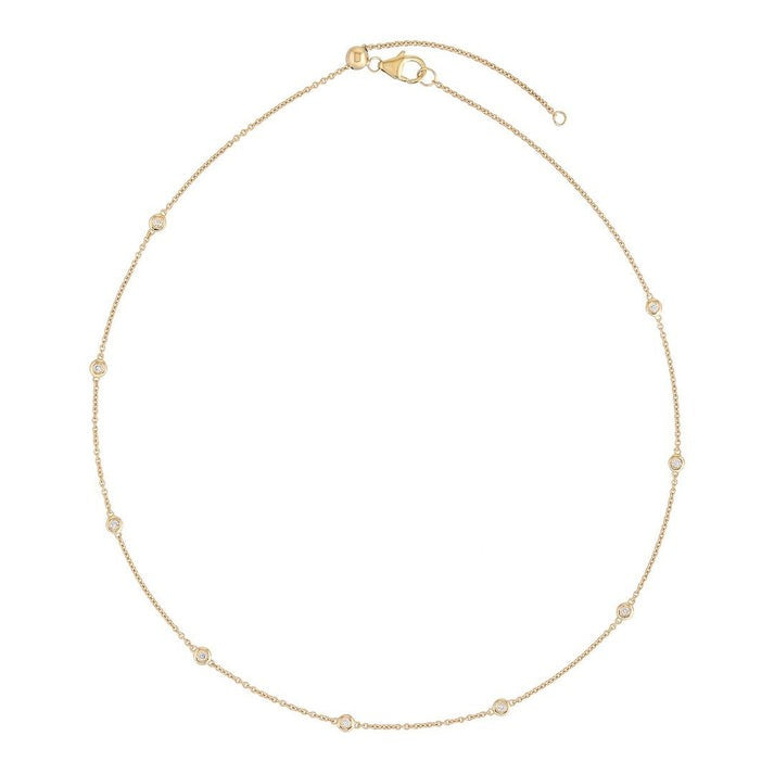 Station Bezel Set Round Diamonds Necklace in 14K Yellow Gold