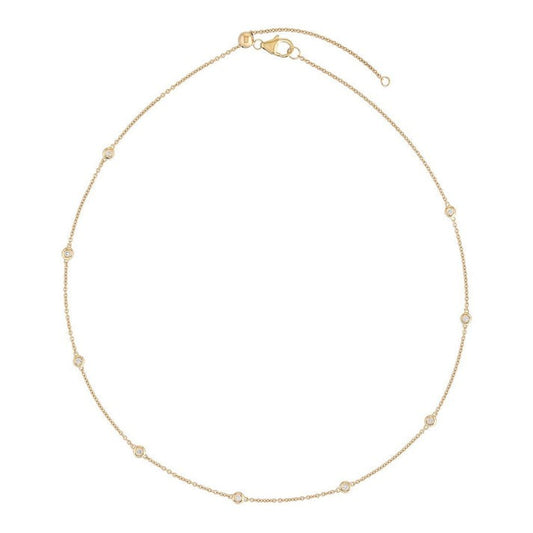 Station Bezel Set Round Diamonds Necklace in 14K Yellow Gold