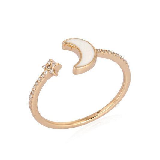 Celestial Charm Yellow Gold 14K Moon Star Ring