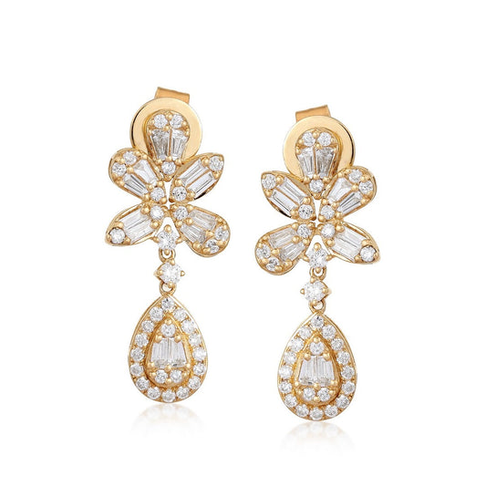 Diamond Fall Glittering Drops Earrings in 14K Yellow Gold